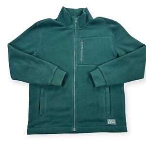 Roots Full Zip Sweater Fleece Men's Large Mock Neck Green Zip Pocket